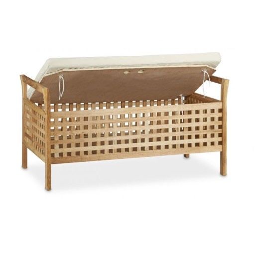 Ławka ze schowkiem Relaxdays 92 x 46 x 49 cm Puf Naturalna ławka