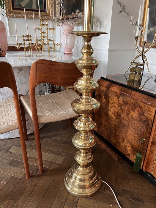 Lampa podłogowa totem ogromna bardzo ciężka mosiadz mosiężna 1960