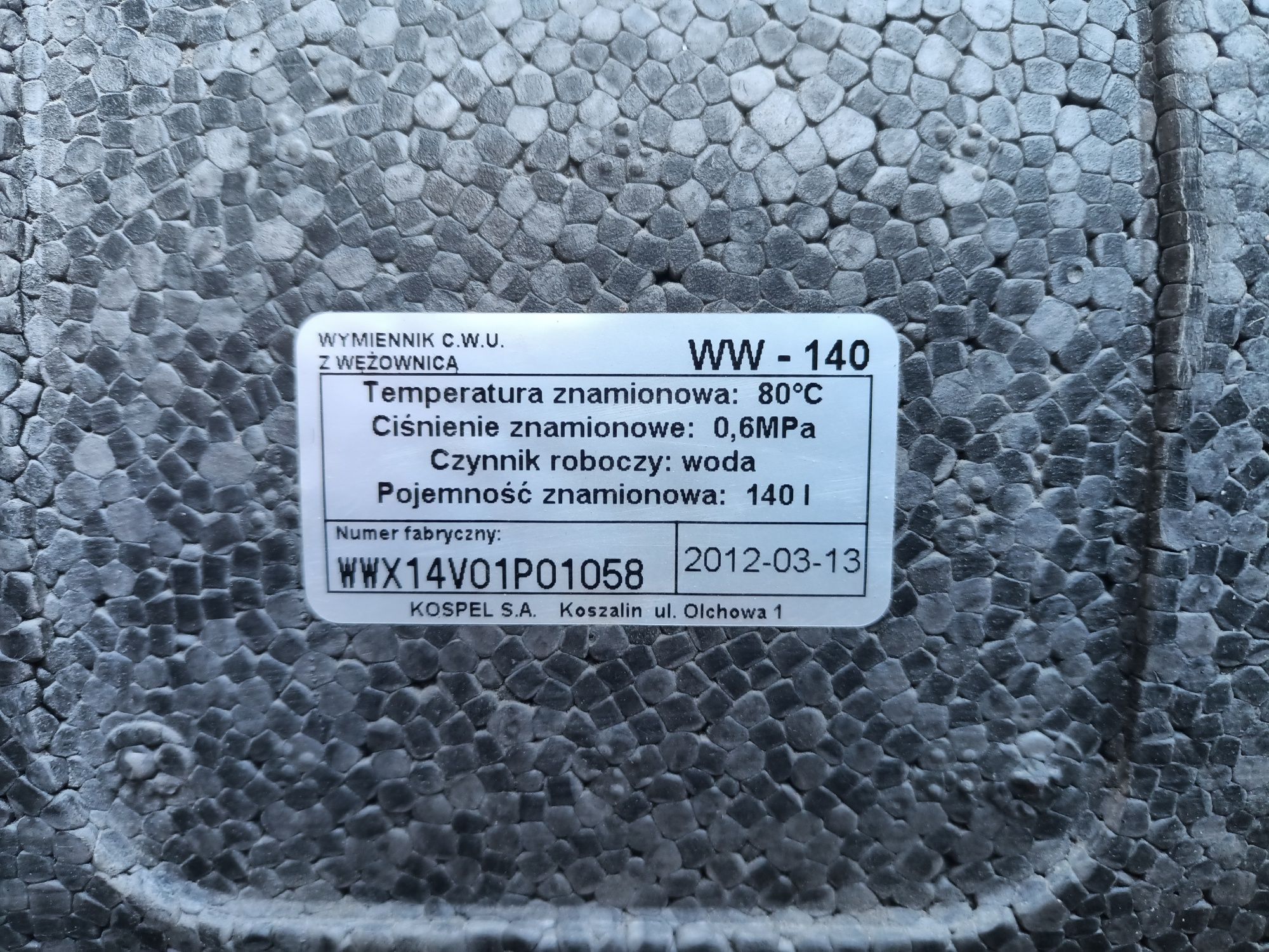 Boiler 140 L. Wymiennik C.W.U. z wężownicą.