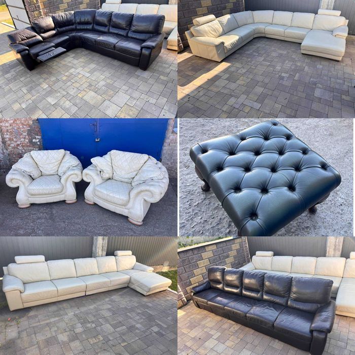 Шкіряний куток П-подібний , диван , Великий або довгий кожаний угол