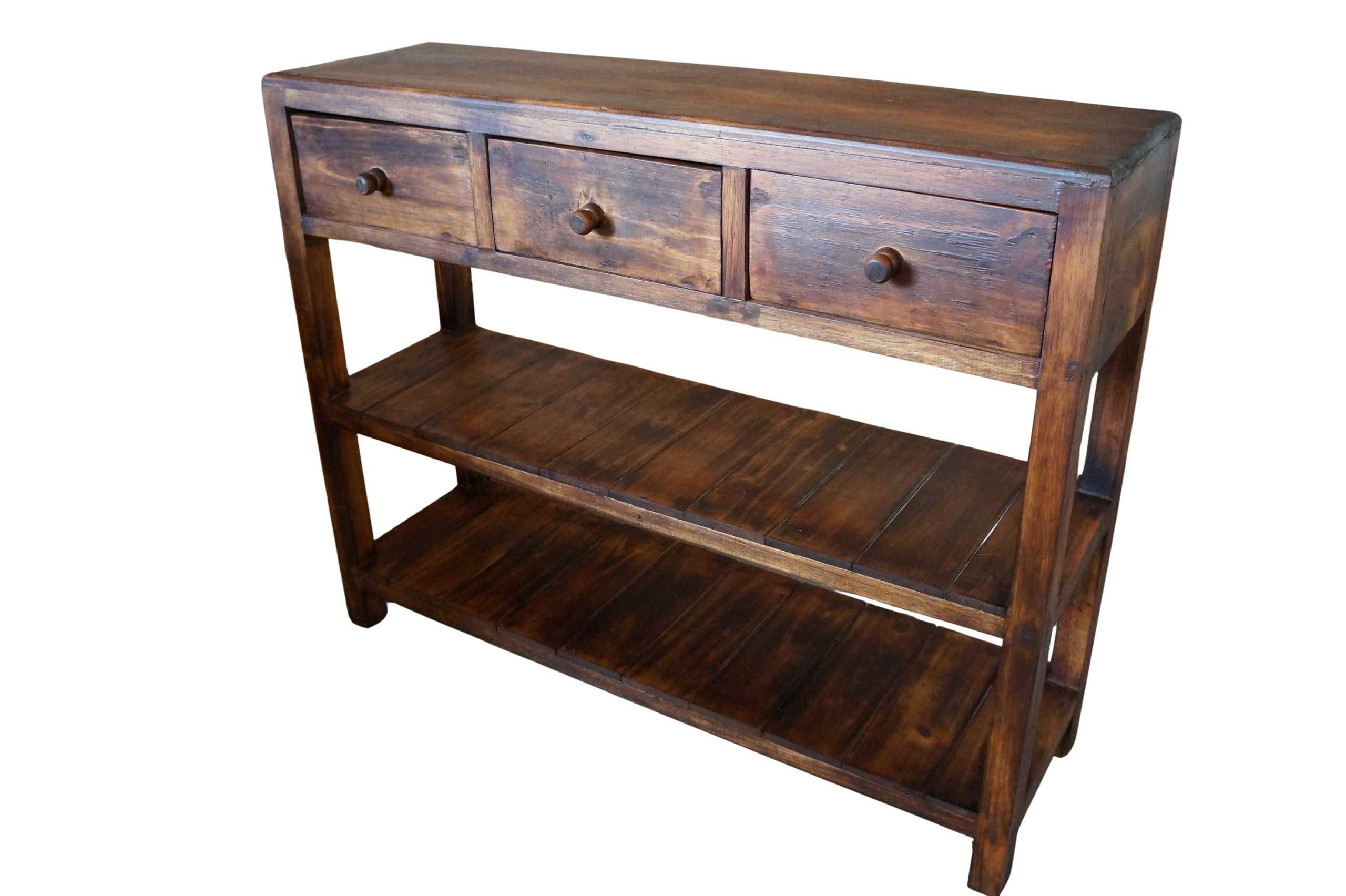 Drewniana konsola z szufladami 100 cm brąz vintage