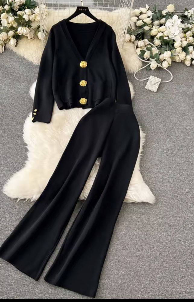 Kontantto komplet dzianina sweter spodnie  czarnyxs-2xl
