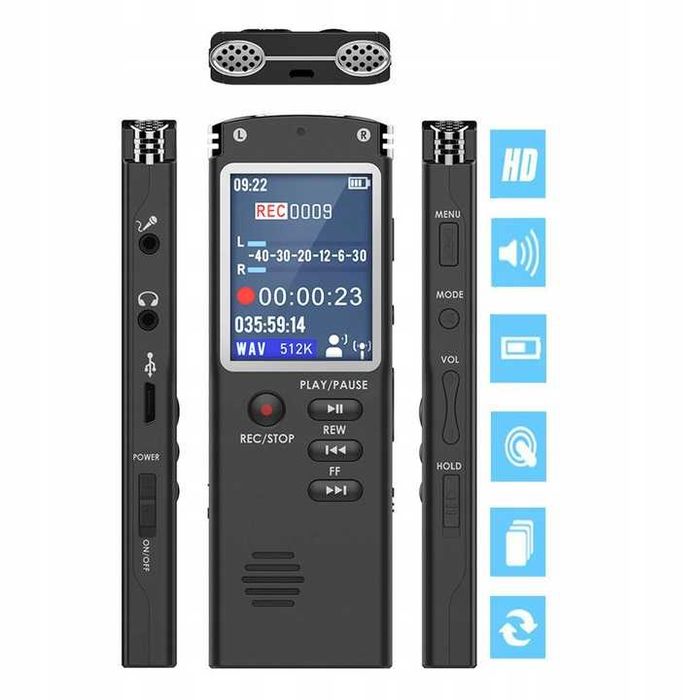 Dyktafon Podsłuch Szpiegowski LCD 16GB USB MP3 Aktywacja Głosem Zestaw