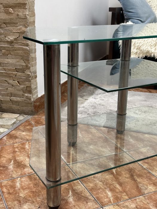 Тумба полка для ТВ скляна металева скло полиця для телевізора самовиві