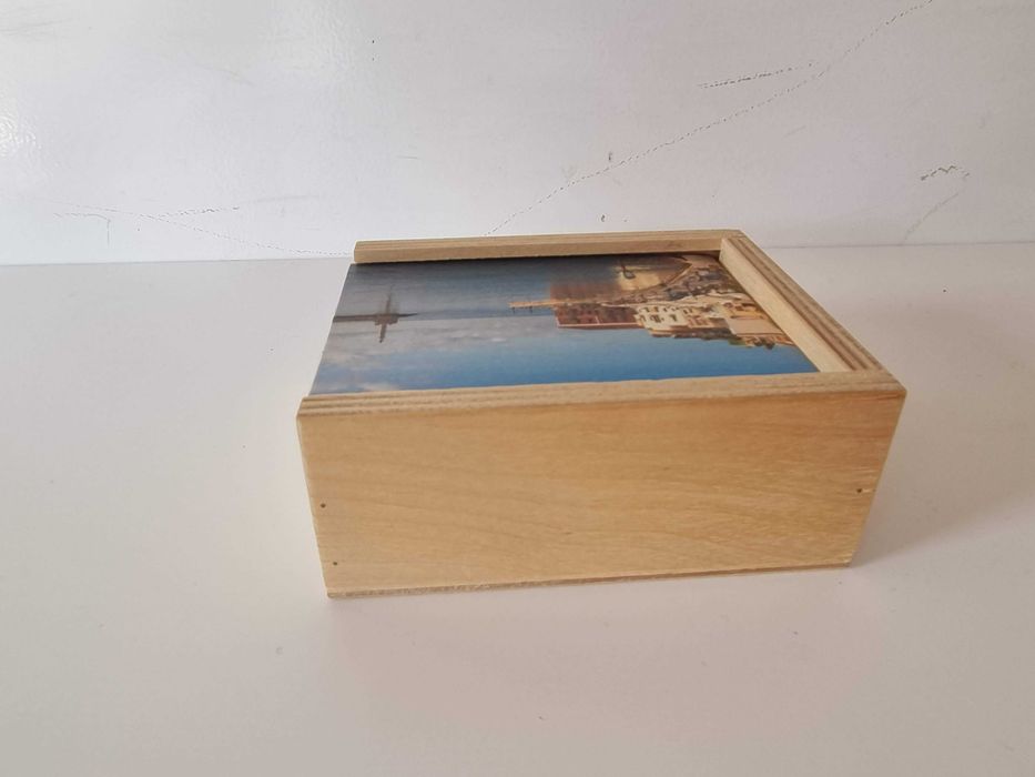 Pudełko drewniane Grecja morze  puzderko na biżuterię przechowywania