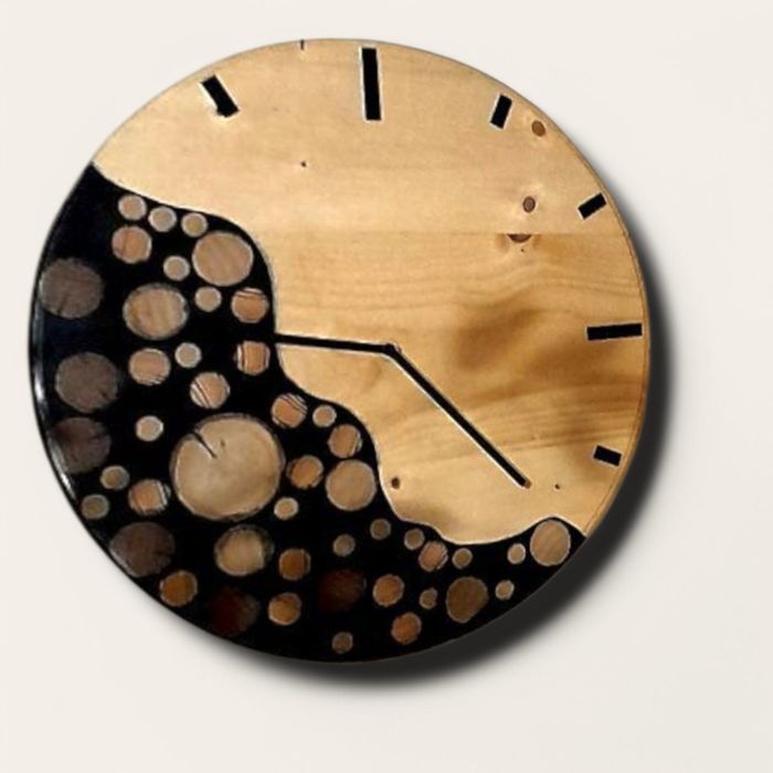 Unikalny zegar ścienny z drewna i żywicy 43cm! – ręcznie wykonany