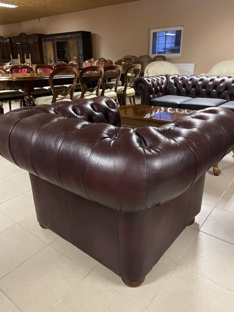 Komplet Wypoczynkowy Skórzany Skóra Chesterfield Londyn Angielski