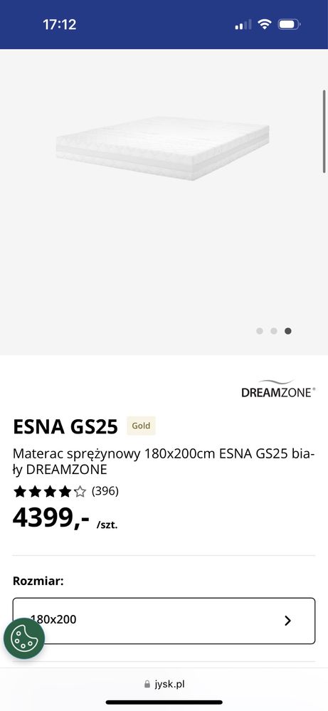 Nowy Materac sprężynowy 180x200 Jysk ESNA GS25 GOLD