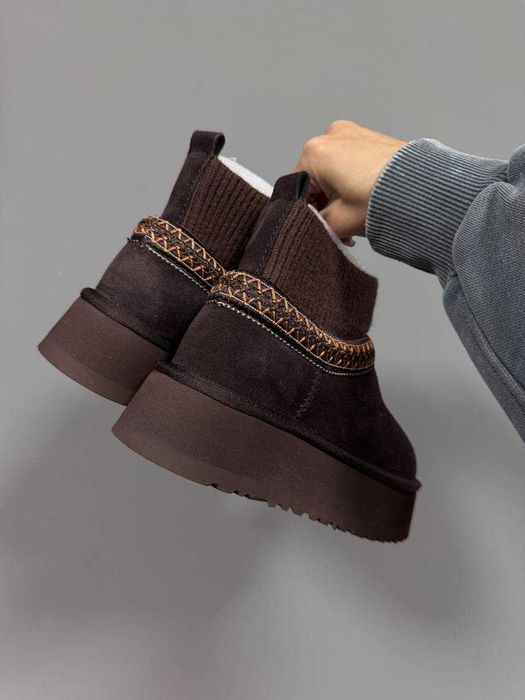 Жіночі зимові уггі UGG TAZZ PLATFROM SOCK CHOCOLATE premium 1484
