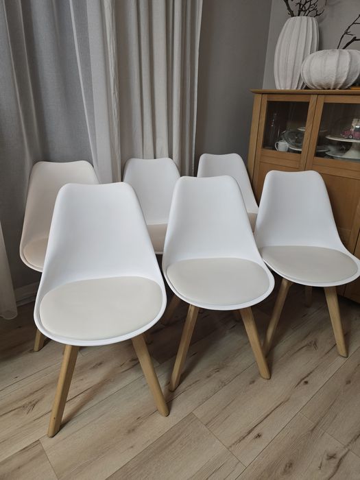 Krzesła 6 sztuk skandynawskie białe