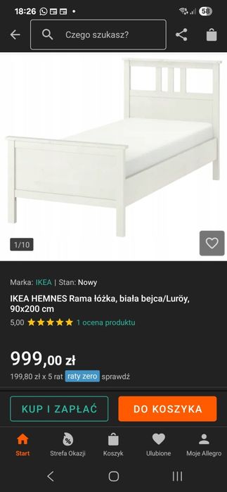 Drewniane pojedyncze łóżko ikea