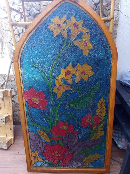 Vitral grande tema flores, antigo
