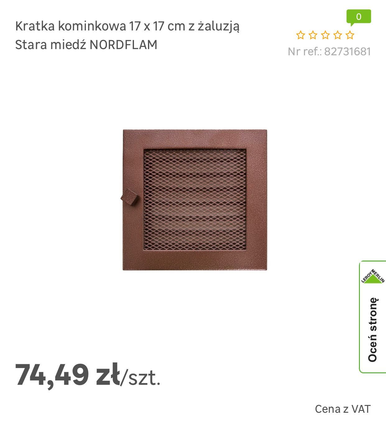 4 nowe kratki kominkowe 17x17 cm stara miedź