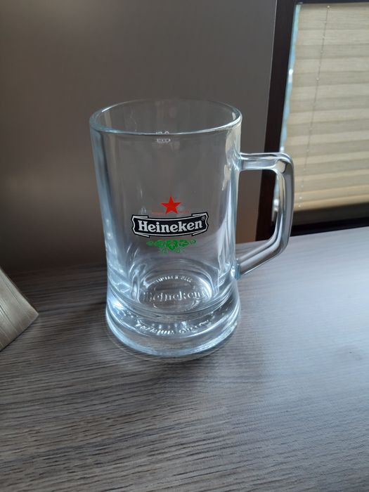 Kufel Heineken 0.5l ciężki szkło masywny 15 cm boho vintage Munchen