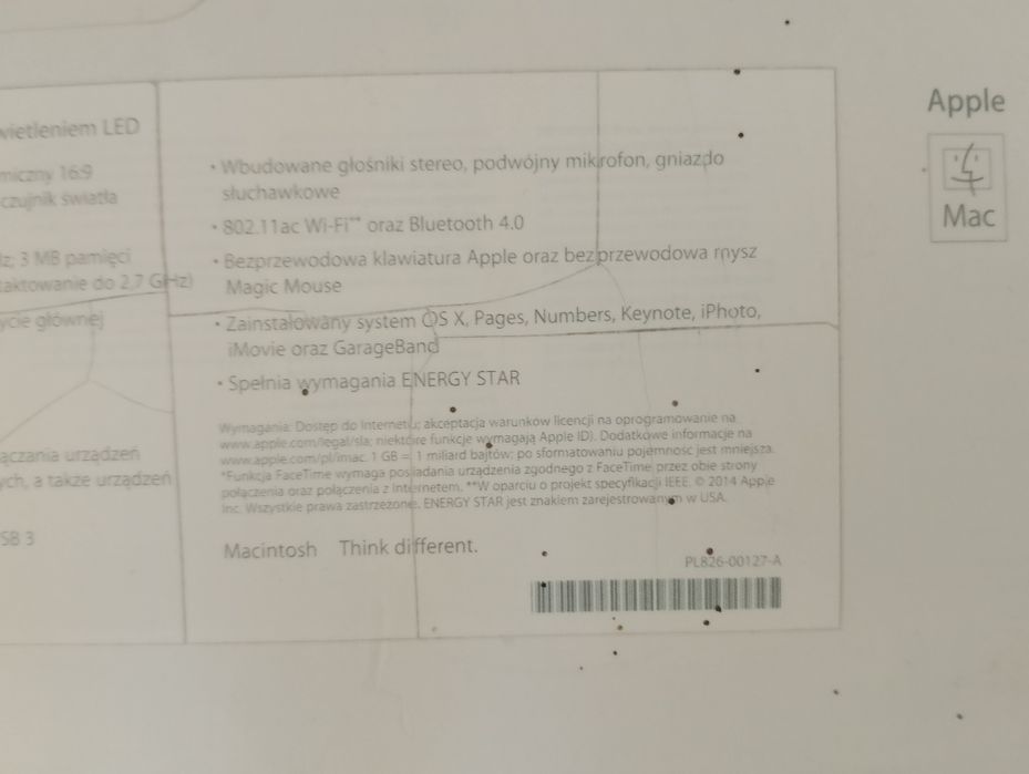 Super stan i mac 21'5 cala stan idealny