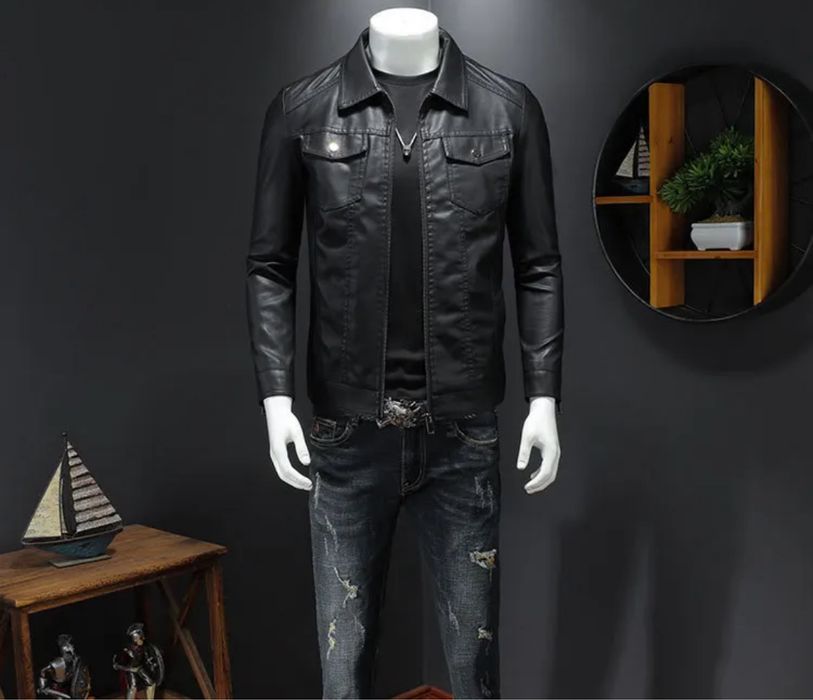 Ramoneska skórzana vintage męska kurtka klasyczna bikerka