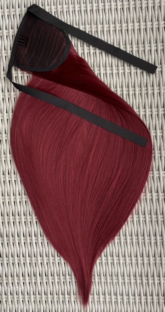 Premium Ultra włosy doczepiane, burgund, kucyk treska ( 170 )