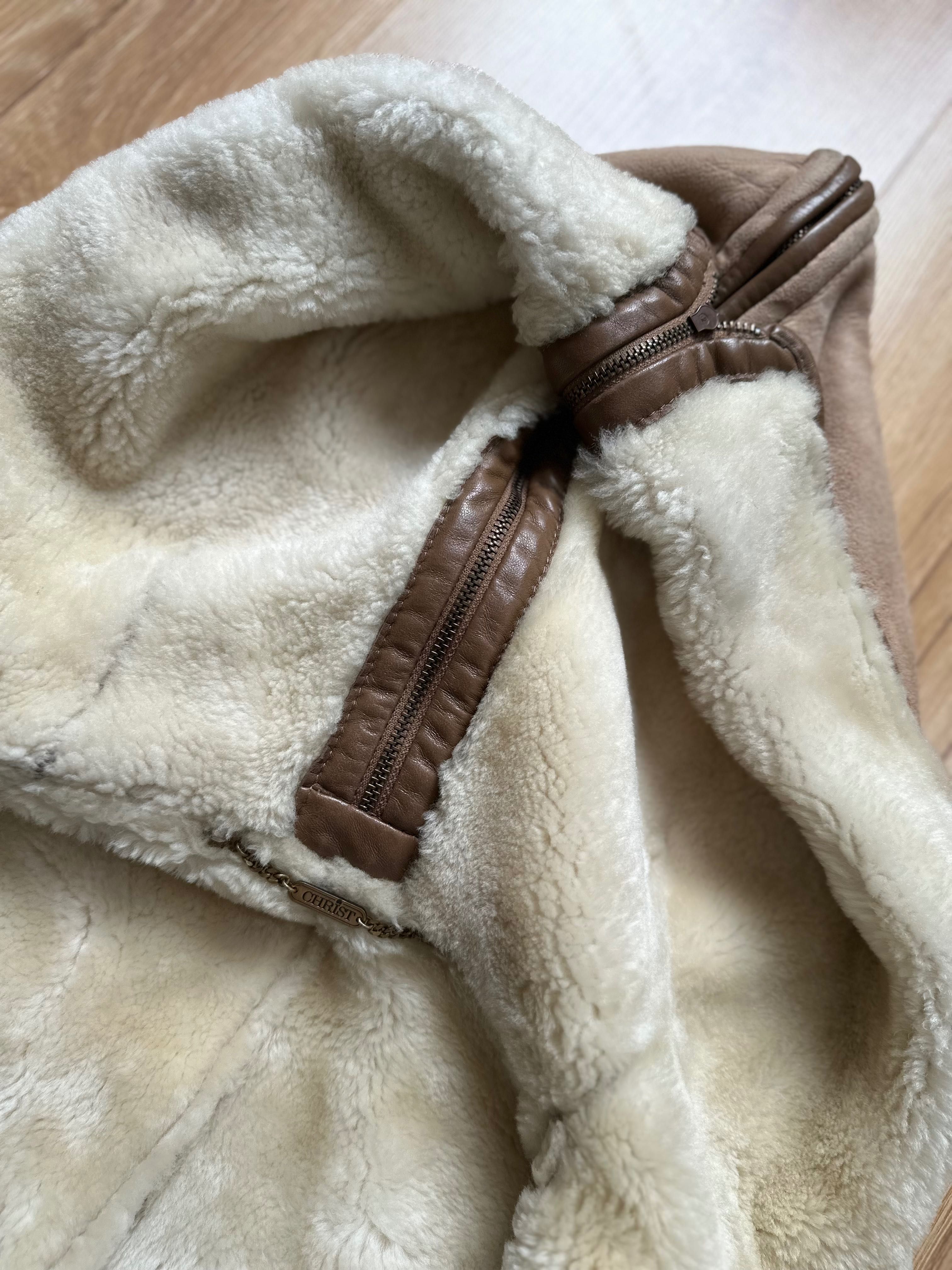 Długa kurtka Skórzana Kożuszek płaszczyk patchworkowy Vintage