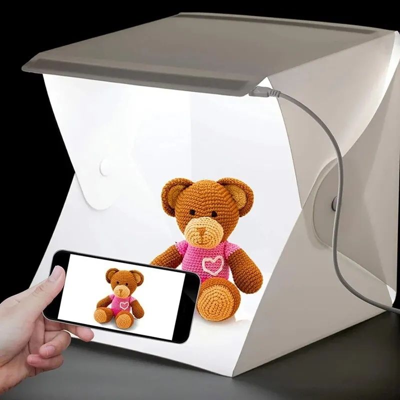 Mini estúdio fotográfico 20cm com iluminação LED e 6 fundos NOVO