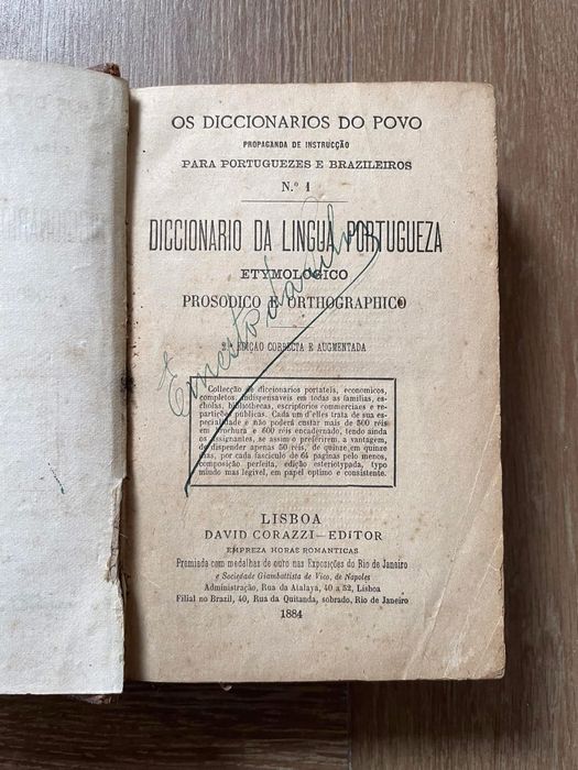 Dicionário de Língua Portuguesa - 1884 (portes grátis)