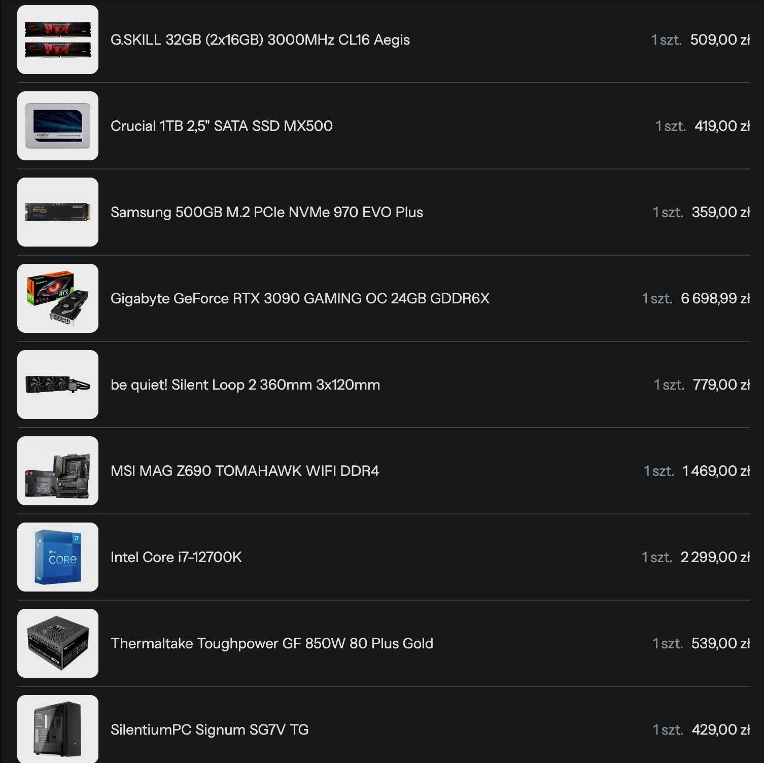 Komputer gamingowy RTX 3090 – i7-12700K – 32GB RAM – Z690 +2 monitory