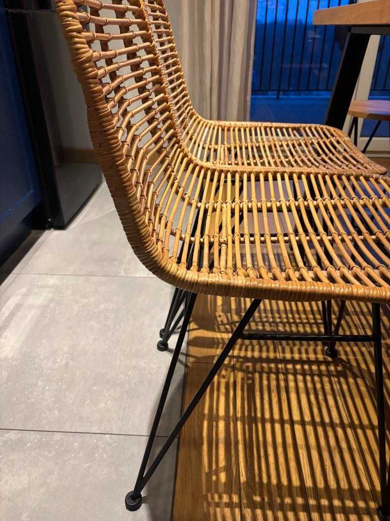 4 sztuki krzeseł krzesła rattanowe naturalne drewno rattan Halmar K337