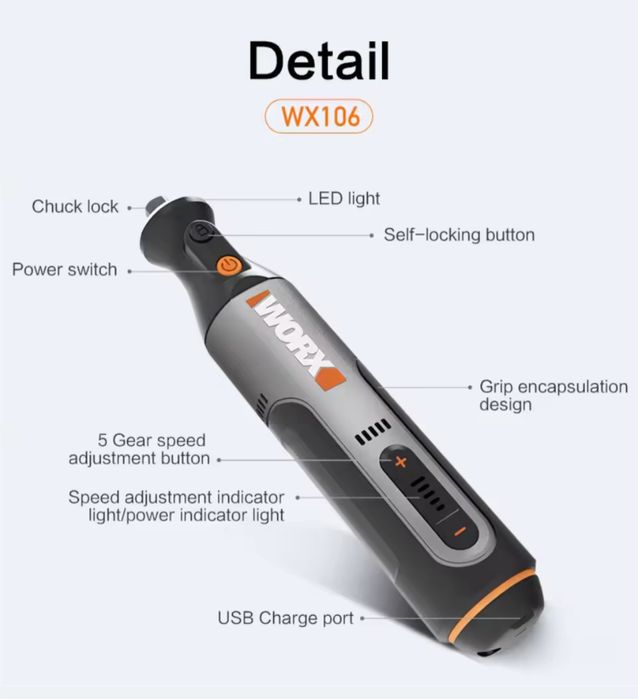 WORX WX-106 Гравер аккумуляторный бормашинка