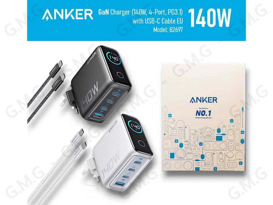 Зарядний пристрій ANKER GaN Charger 140W with USB-C Cable EU (B2697)