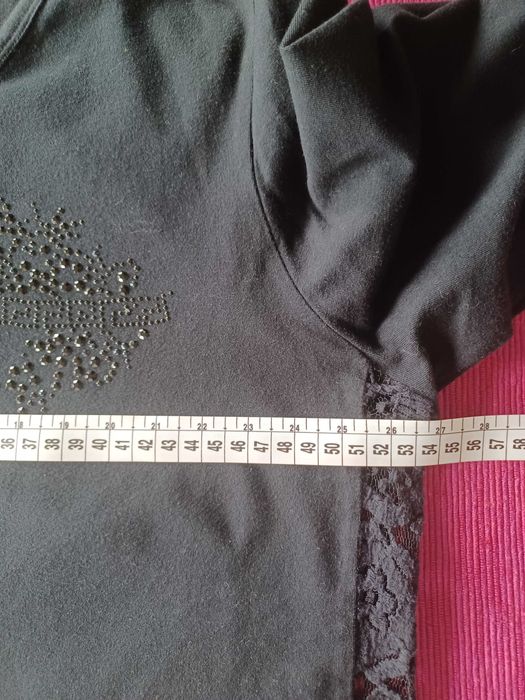 Czarna bluzka, zdobienie, krysztalki, koronka, wymiary 40,42,L, XL