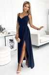 299-7 CHIARA elegancka maxi długa suknia na ramiączkach - GRANATOWA XL