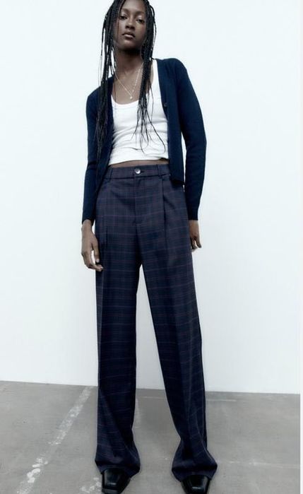 Сині брюки штани в клітинку Zara