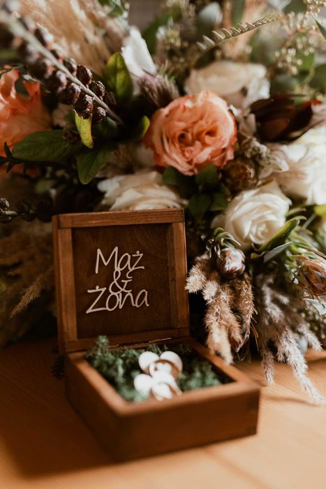 Pudełko Skrzynka na Koperty Ślubne + Szkatułka na Obrączki Mahoniowe 3