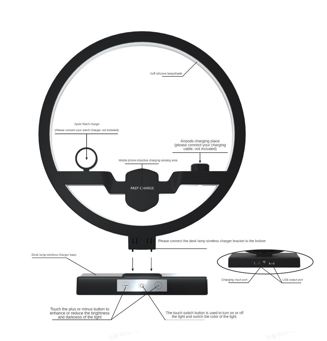 Candeeiro de mesa multifuncional com carregador sem fios NOVO