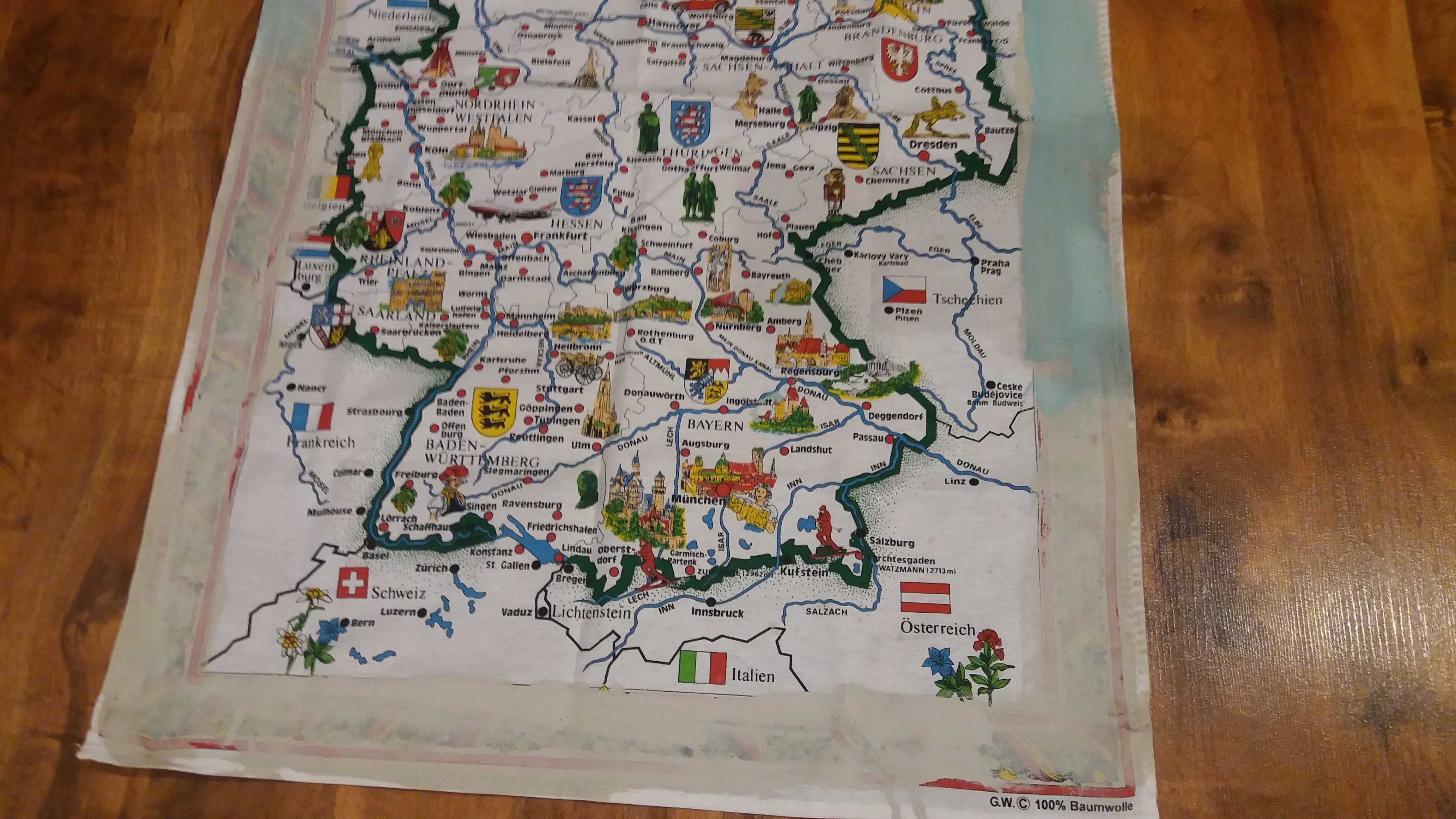 Ręcznik - mapa Niemec 83cm.x 53cm. - stara