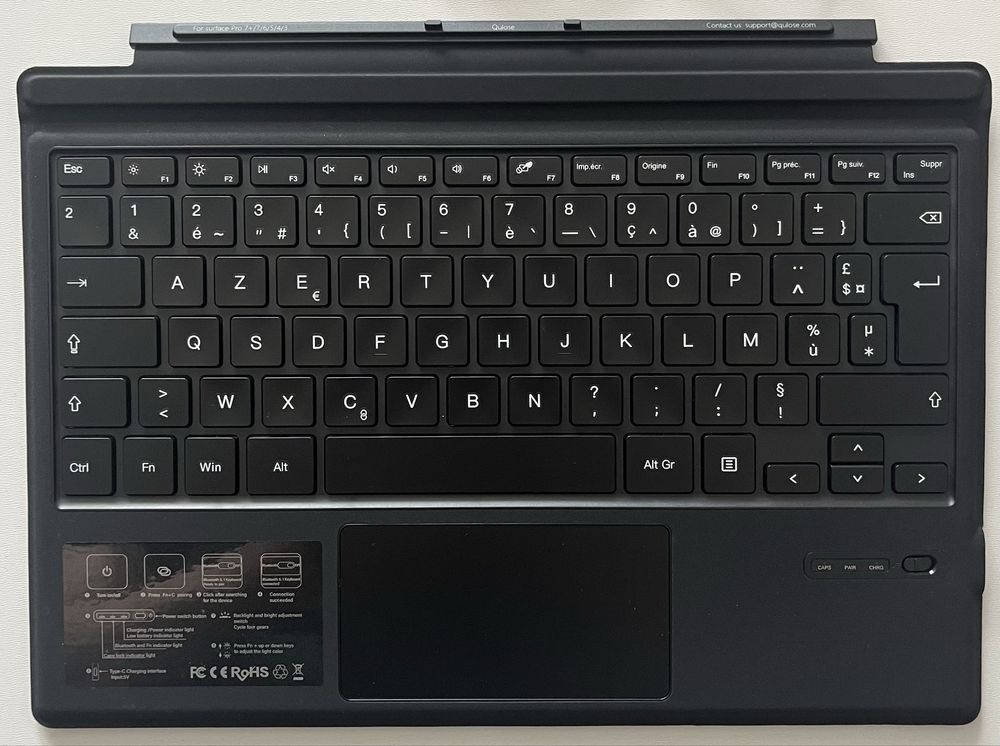 Klawiatura Qulose Bluetooth AZERTY do Surface Pro 3-7+ z touchpadem