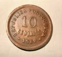 Moeda antiga - rara - 10 centavos - 1938 - Bronze