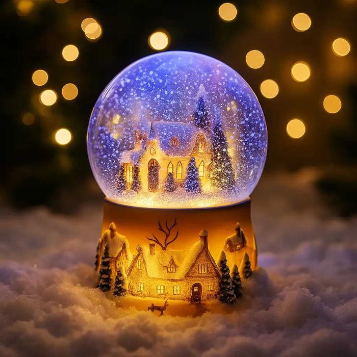 Новорічна сніжна куля «Будинок у Кулі» 15 см з LED, на Батарейках