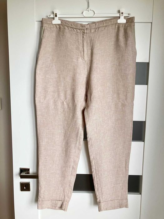 Nowe beżowe damskie lniane spodnie Tu L XL 100% len