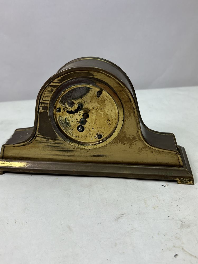 Stara drewniana miniaturka zegara bufetowego metalowa