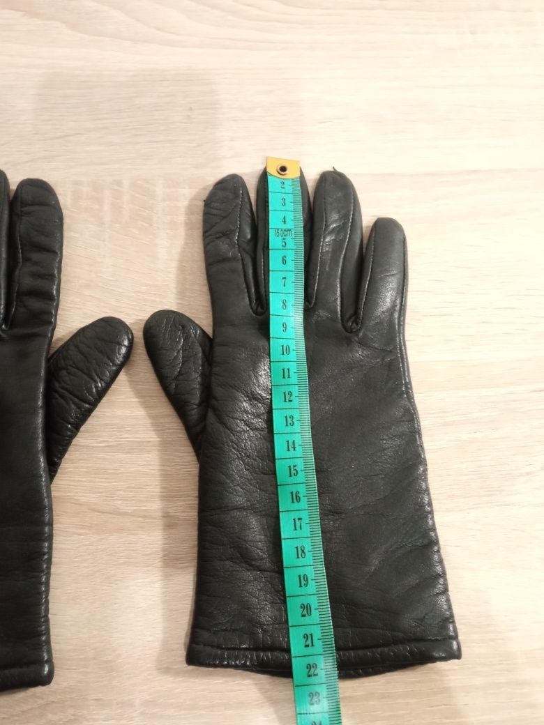 Czarne skórzane damskie rękawiczki, XS/S