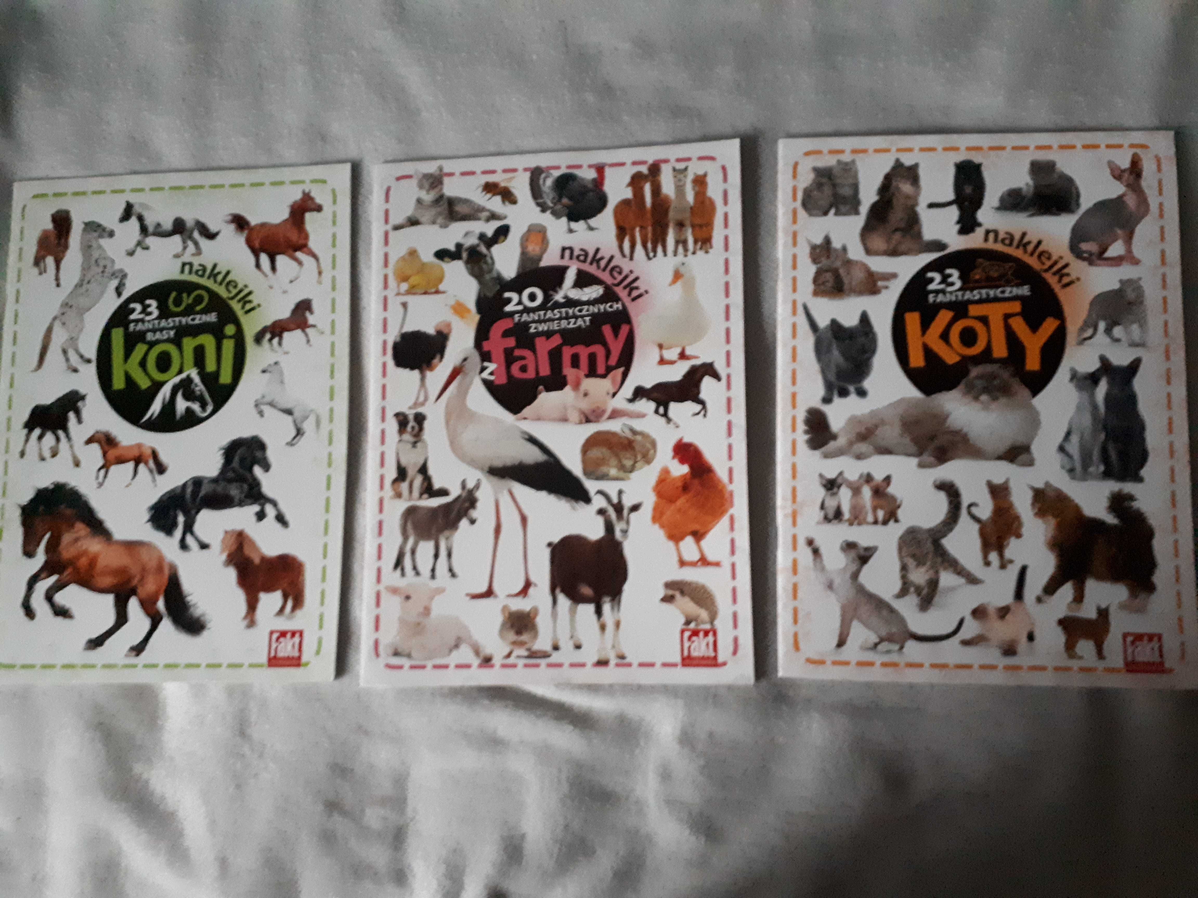 Zestaw książeczek z naklejkami o zwierzętach.Farma,konie,koty.