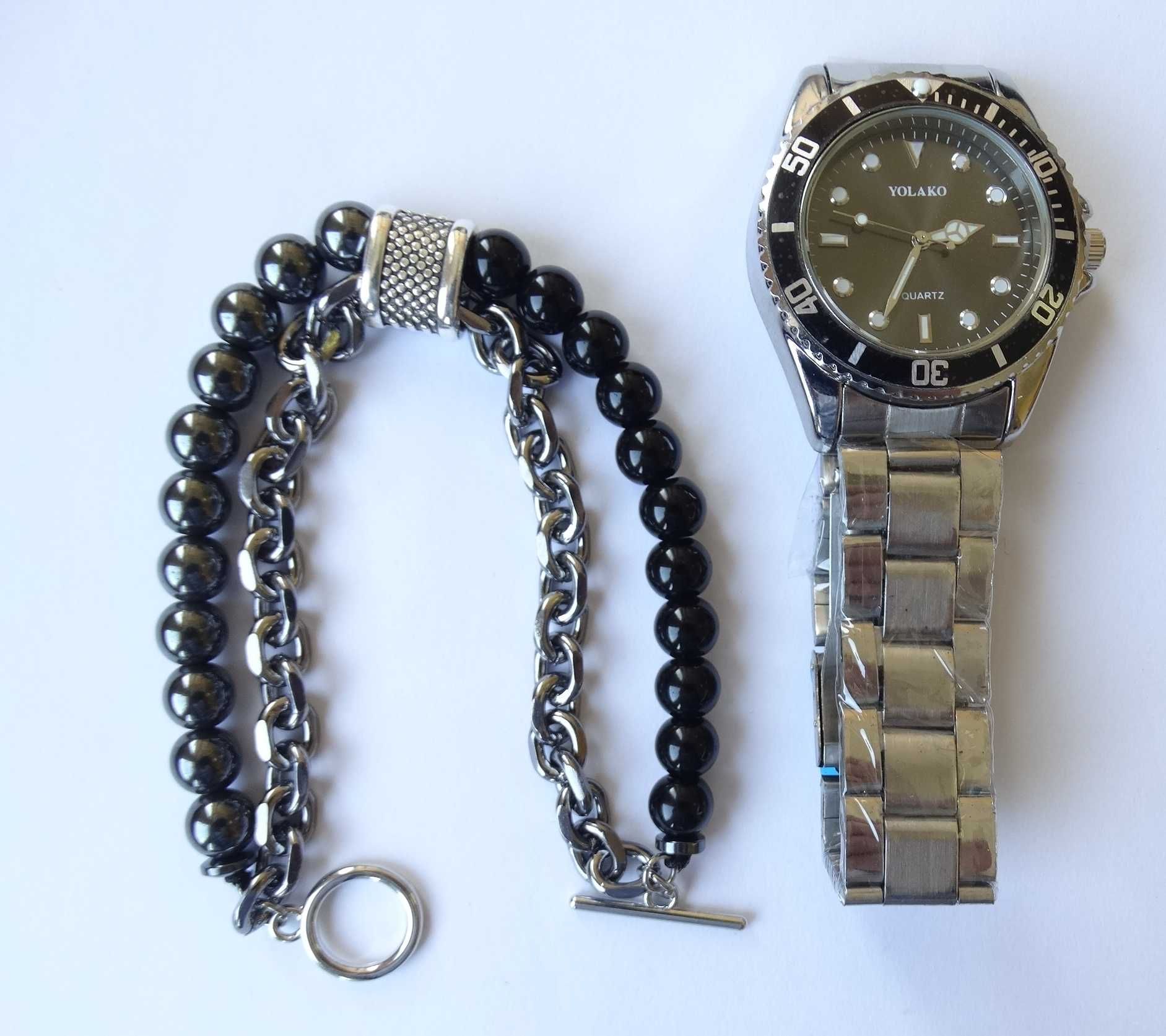 Zegarek męski kwarcowy czarny + gratis bransoletka na nadgarstek