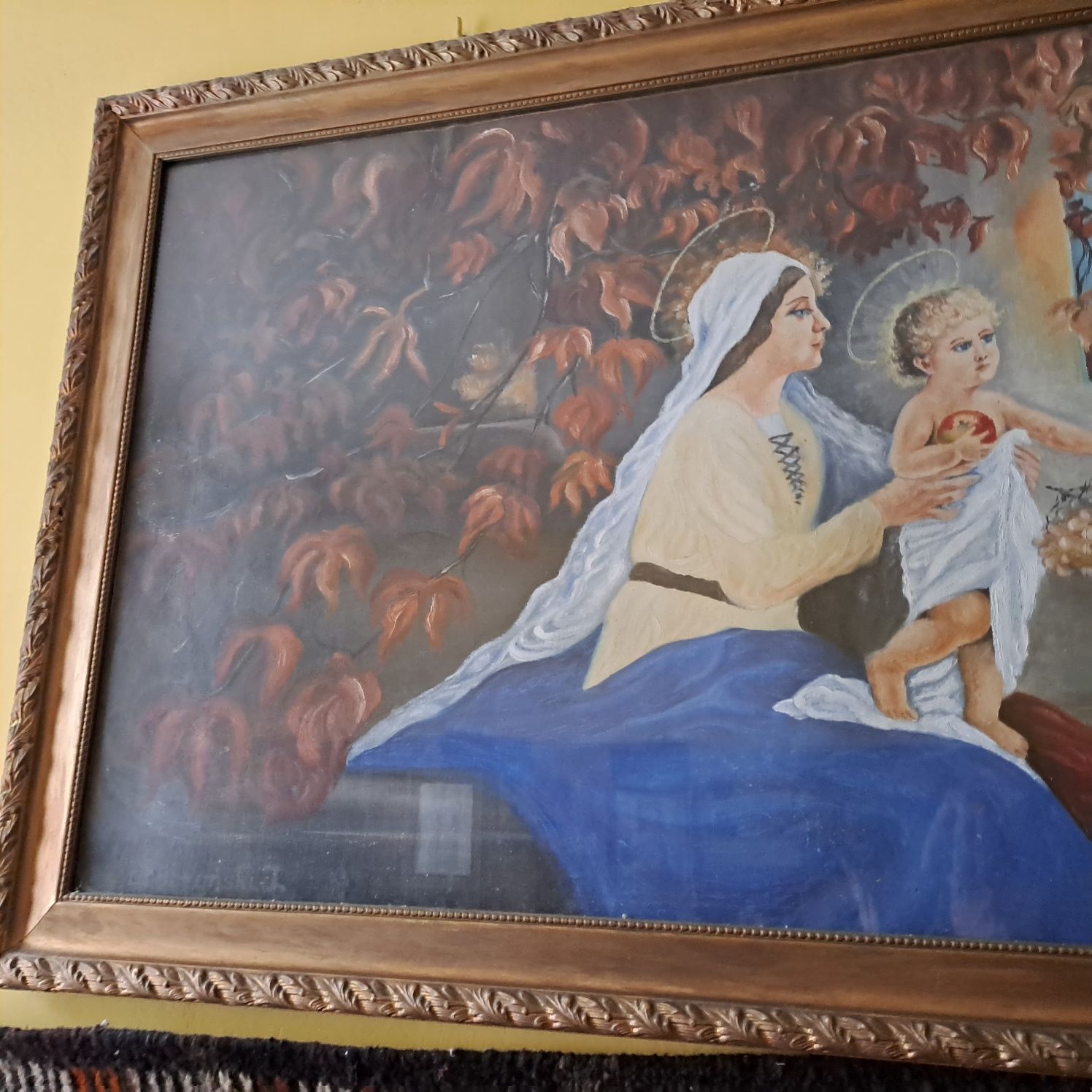 Obraz olejny Święta Rodzina w złotej ramie 60x135