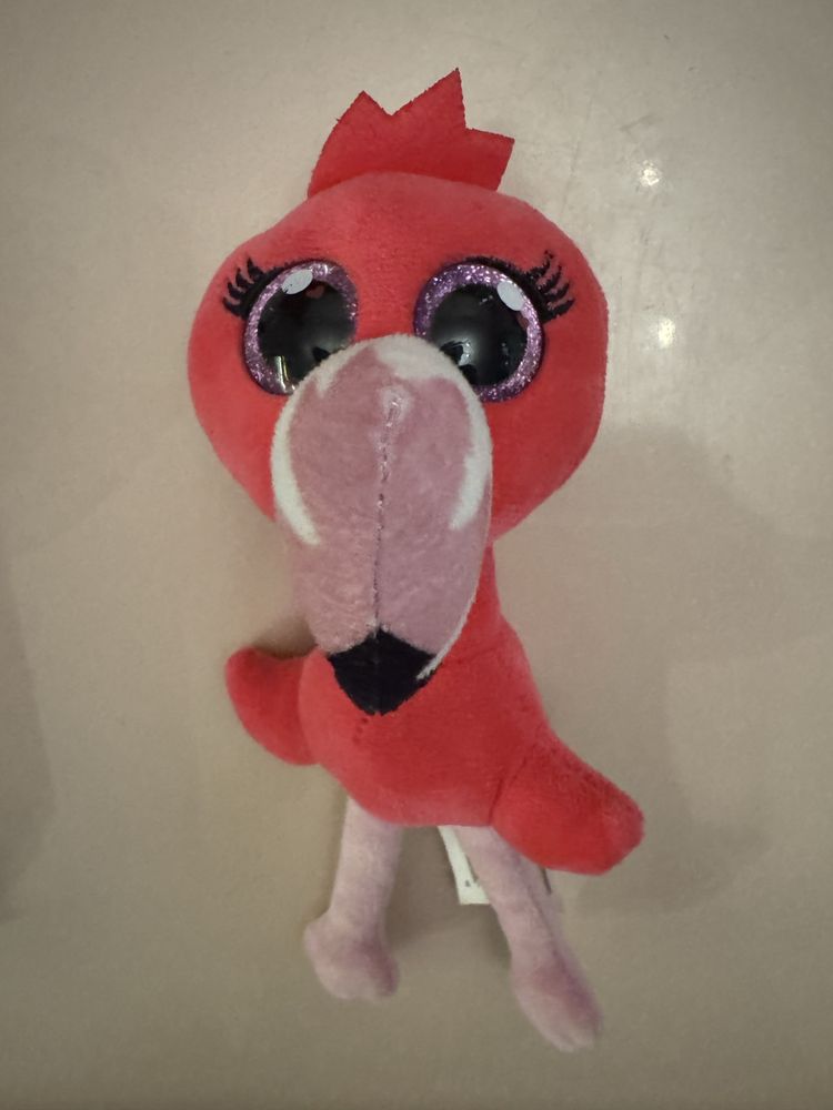 Ojo różowy flaming z brokatowymi oczami maskotka wysokość 18cm.