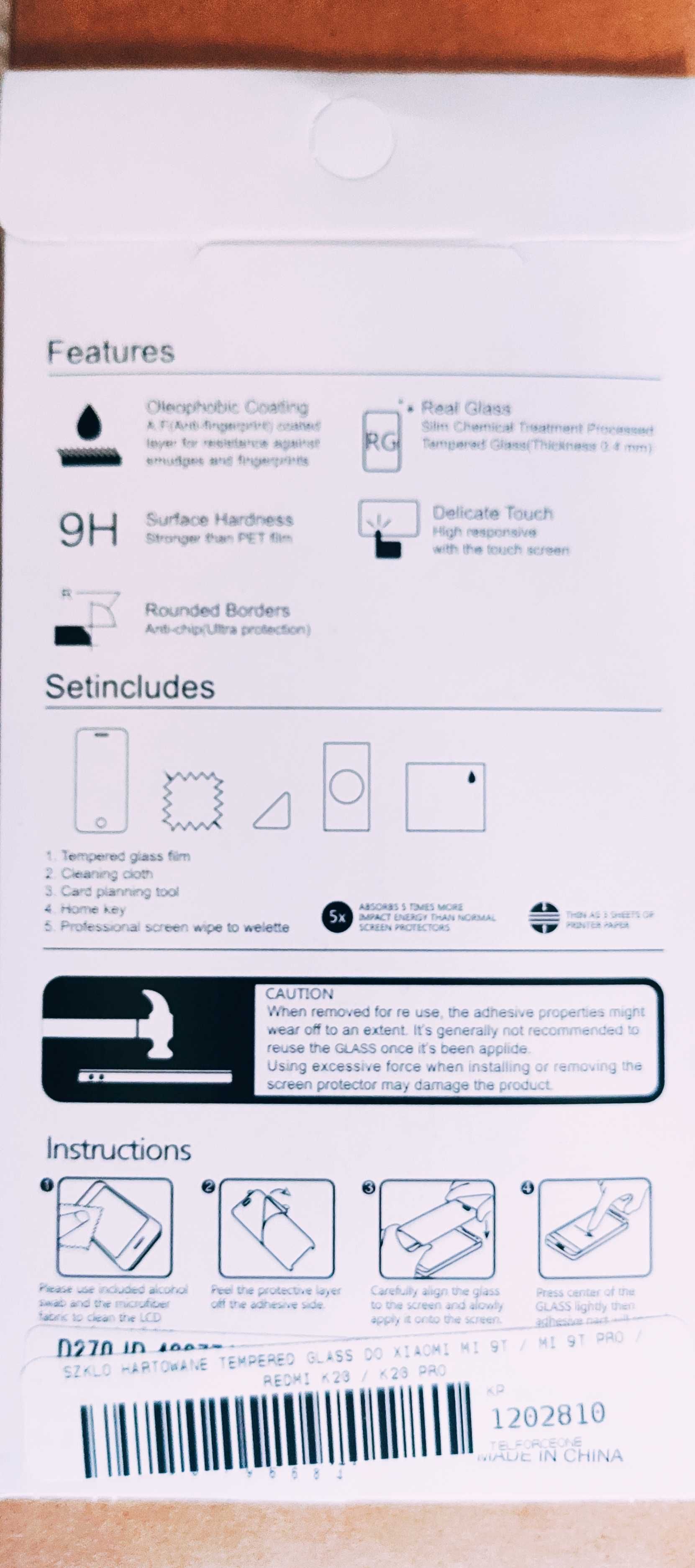 Szkło hartowane XIAOMI MI 9T / MI 9T PRO / REDMI K20 / K20 PRO