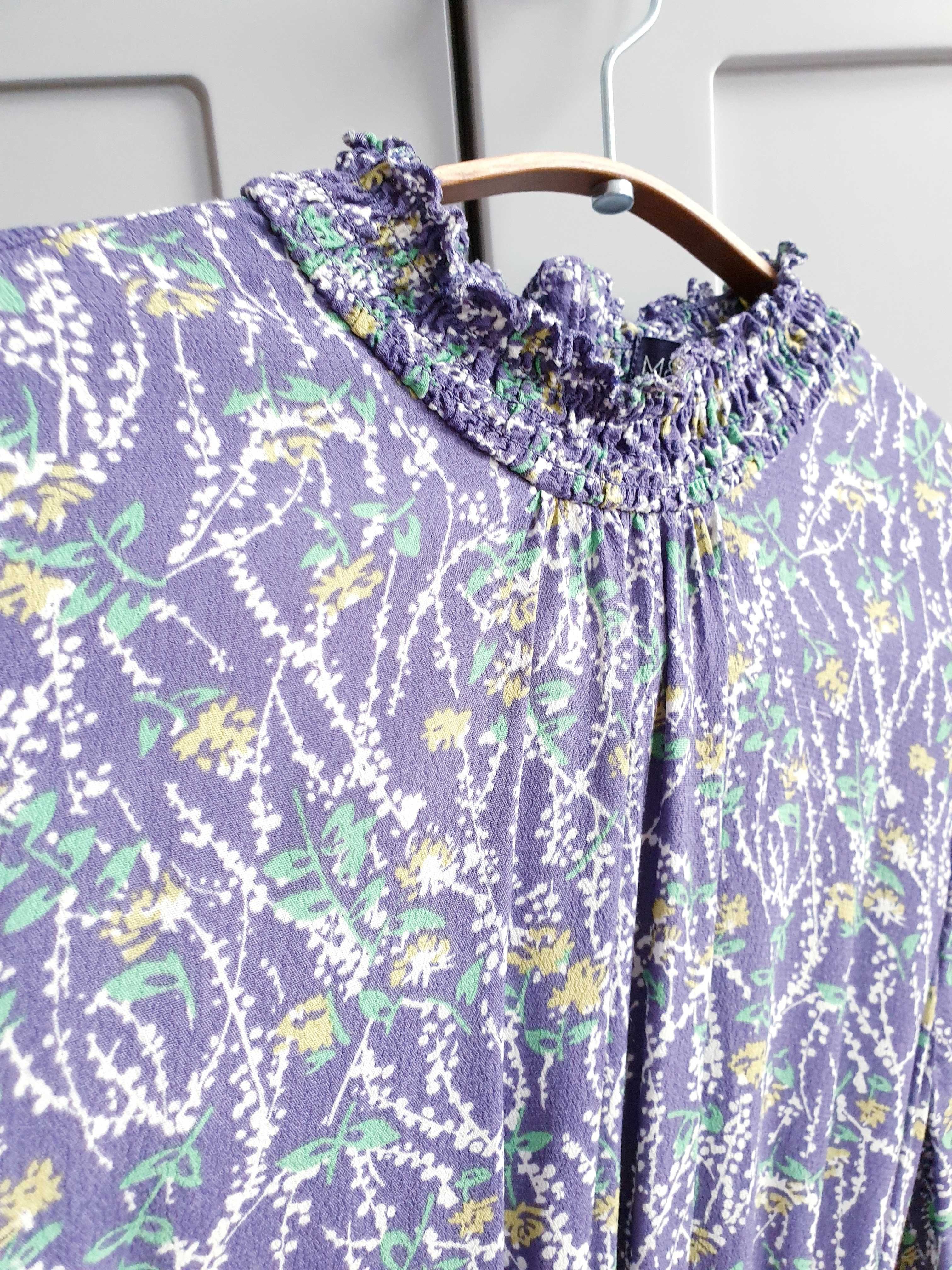 Fioletowa liliowa sukienka w kwiaty ze stójką maxi Marks&Spencer 34 36