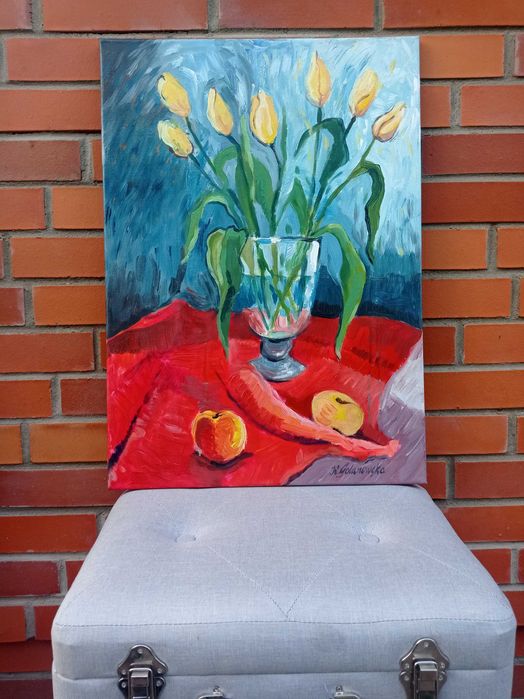 Obraz kwiaty. Ręcznie malowany. Elegancki. Duży format