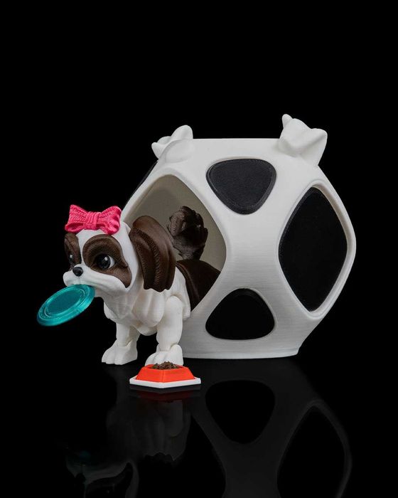 Ruchoma Figurka Shih Tzu ze Stylową budą i Miseczkami