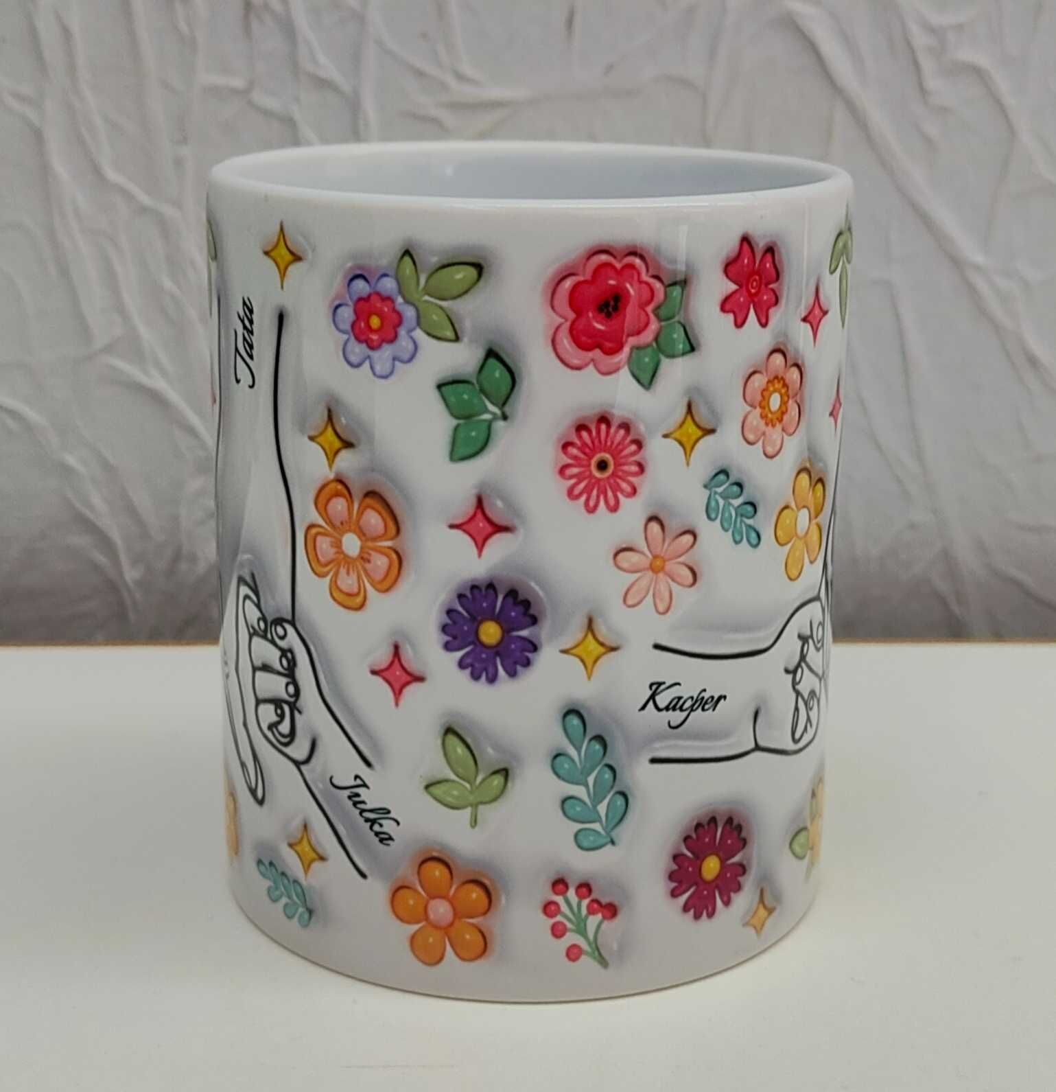 Kubek Dzień Taty 330ml dłonie taty dzieci 1-6 dzieci kwiaty 3D 5 wz