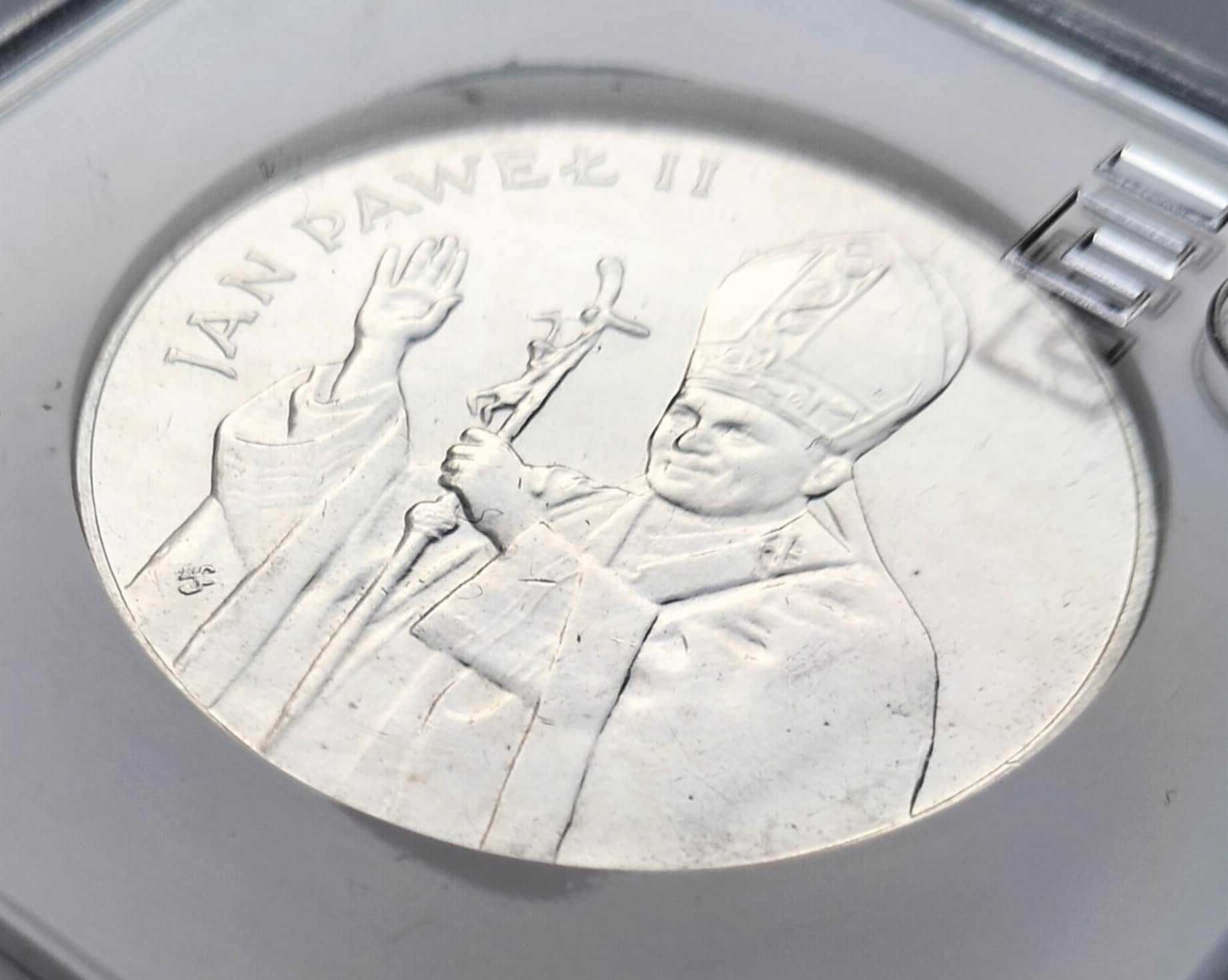 Srebrna moneta 10000zł Jan Paweł II Z 1987r. Grading, stan MS 64